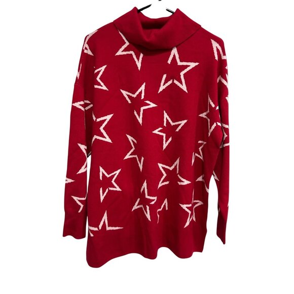 LIVI Brand NWT Star Print Red Turtleneck Sweater Size 14 - Picture 1 of 8